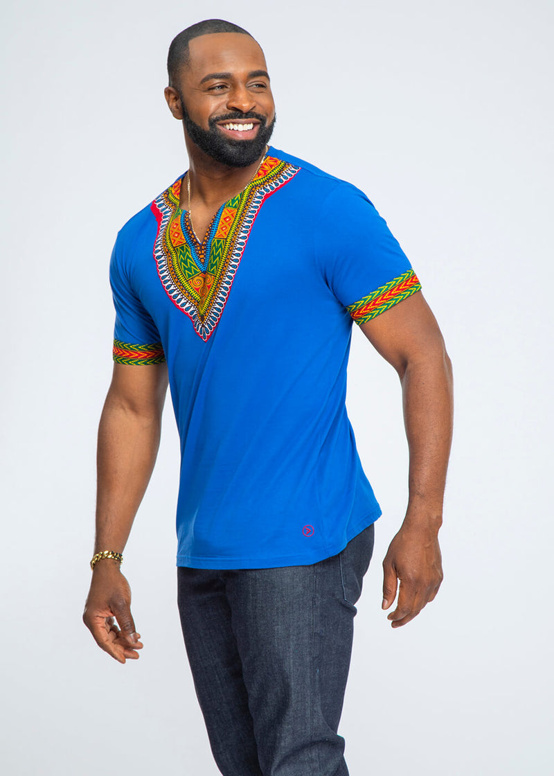 Men's African Print Dashiki T-Shirt (Blue)