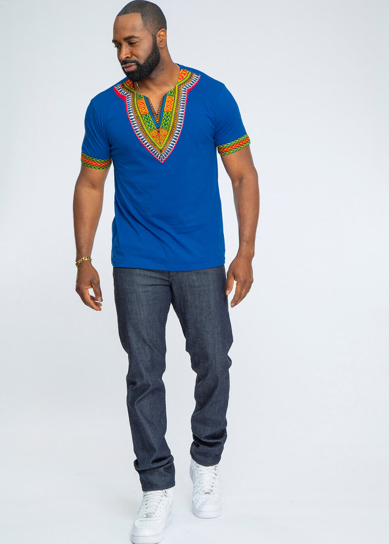 Men's African Print Dashiki T-Shirt (Blue)