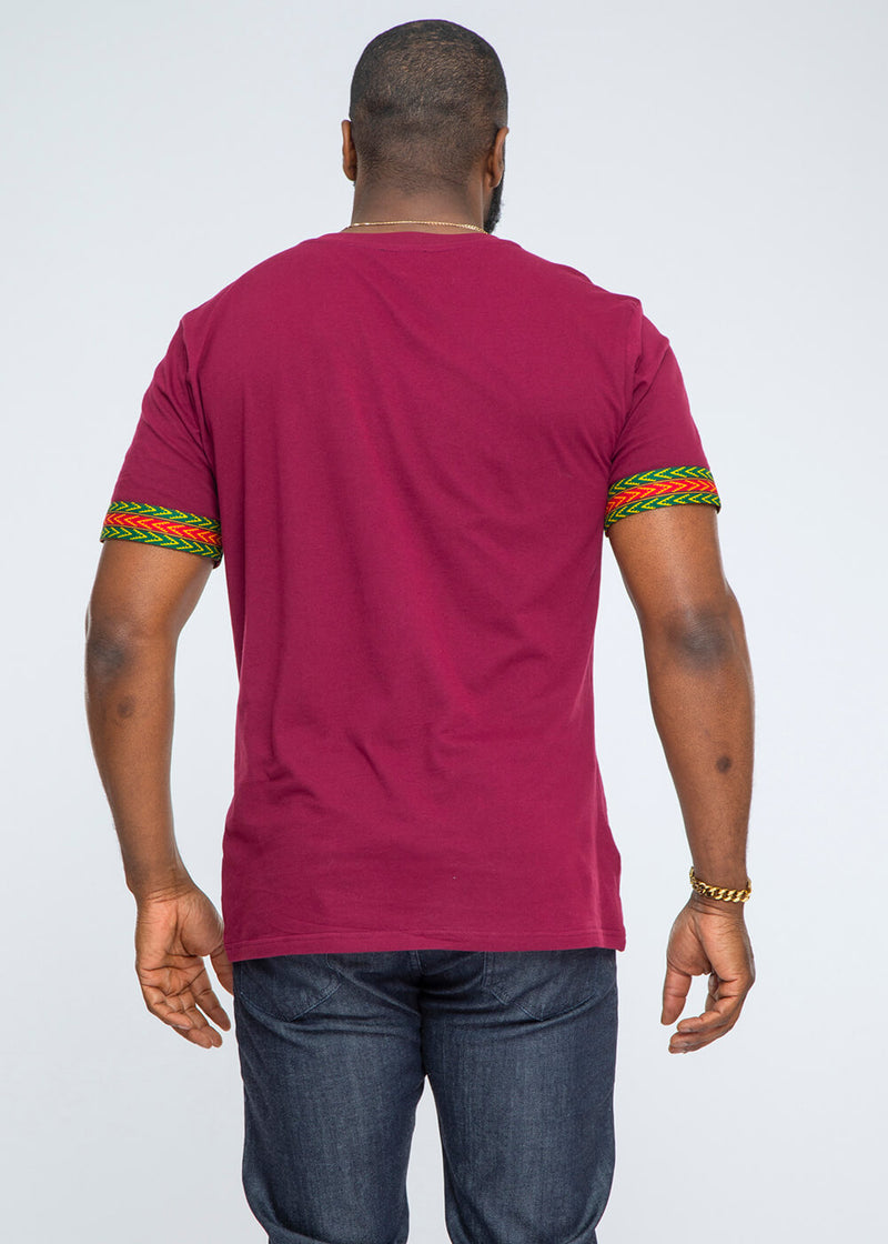 Men's African Print Dashiki T-Shirt (Deep Maroon)