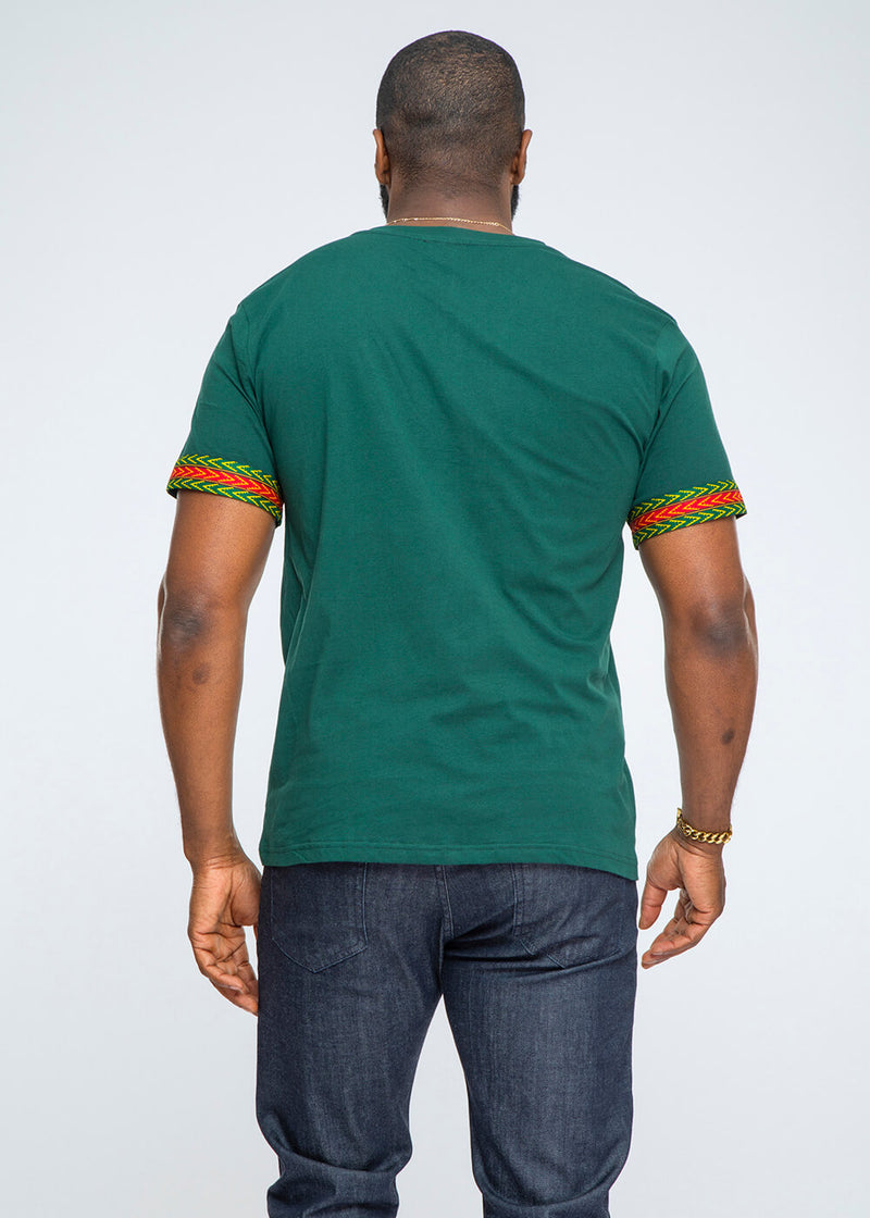 Men's African Print Dashiki T-Shirt (Forest Green/Maroon)