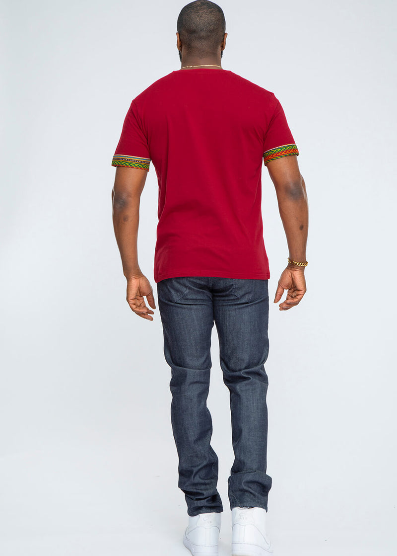 Men's African Print Men's Dashiki T-Shirt (Maroon)