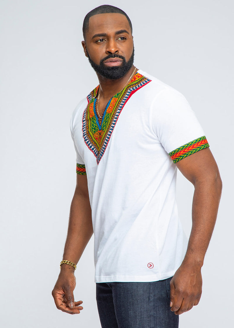 Men's African Print Dashiki T-Shirt (White)