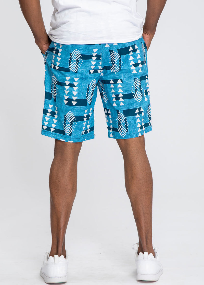 Debare Men's African Print Shorts (Navy White Mudcloth)-Clearance