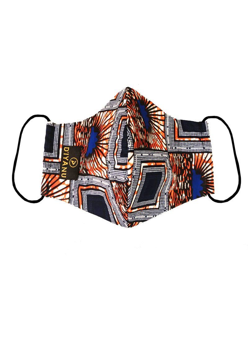 Dabo African Print 2 Layer Reusable Face Mask (Navy Orange Sunrise)-Clearance