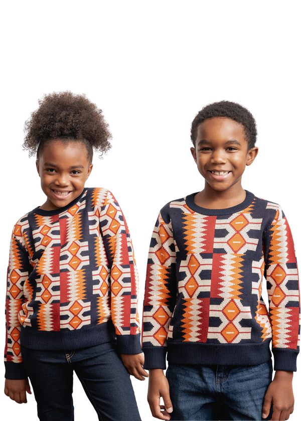 Oma Kid's African Print Sweater (Cream Orange Kente) - Clearance