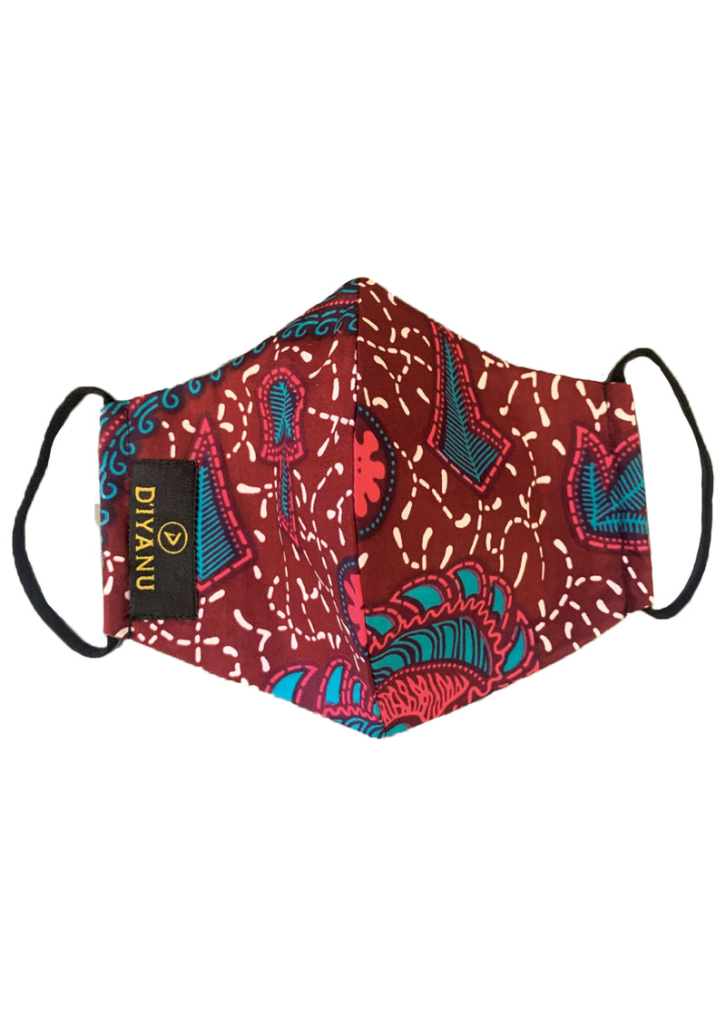 Dabo African Print 2 Layer Reusable Face Mask (Pink Teal Ditsy)-Clearance