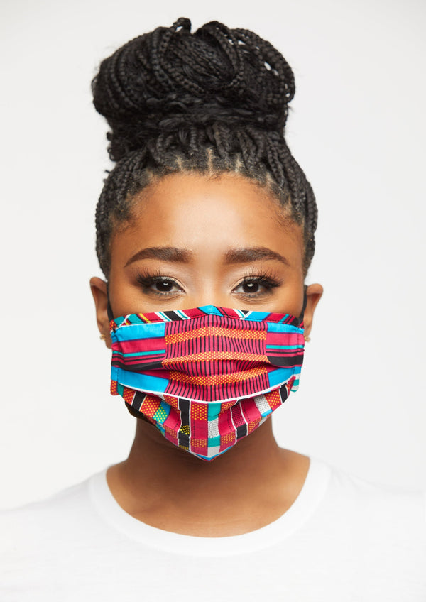Uzo African Print 2 Layer Reusable Face Mask (Pink Blue Kente)-Clearance