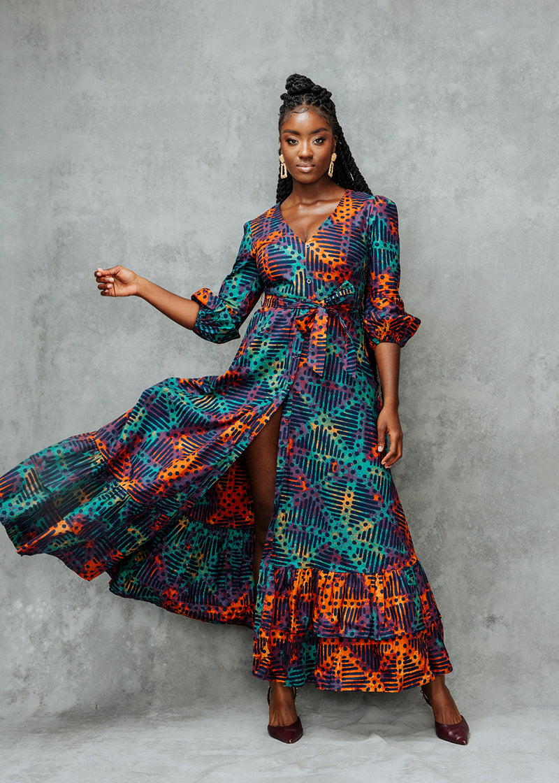 Zendaya Women's African Print Maxi Dress (Jade Amber Adire) – D'IYANU