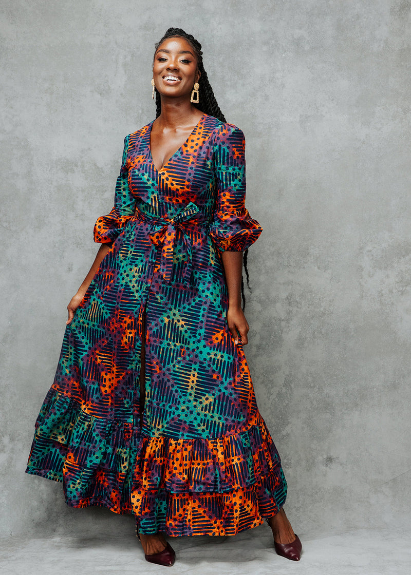 Zendaya Women's African Print Maxi Dress (Jade Amber Adire) – D'IYANU