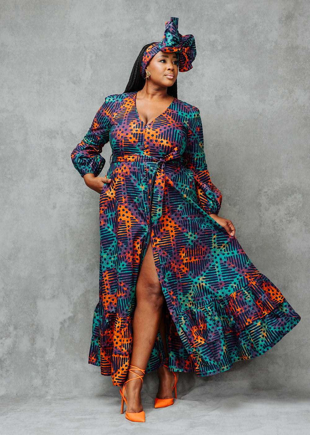Zendaya Women's African Print Maxi Dress (Jade Amber Adire)