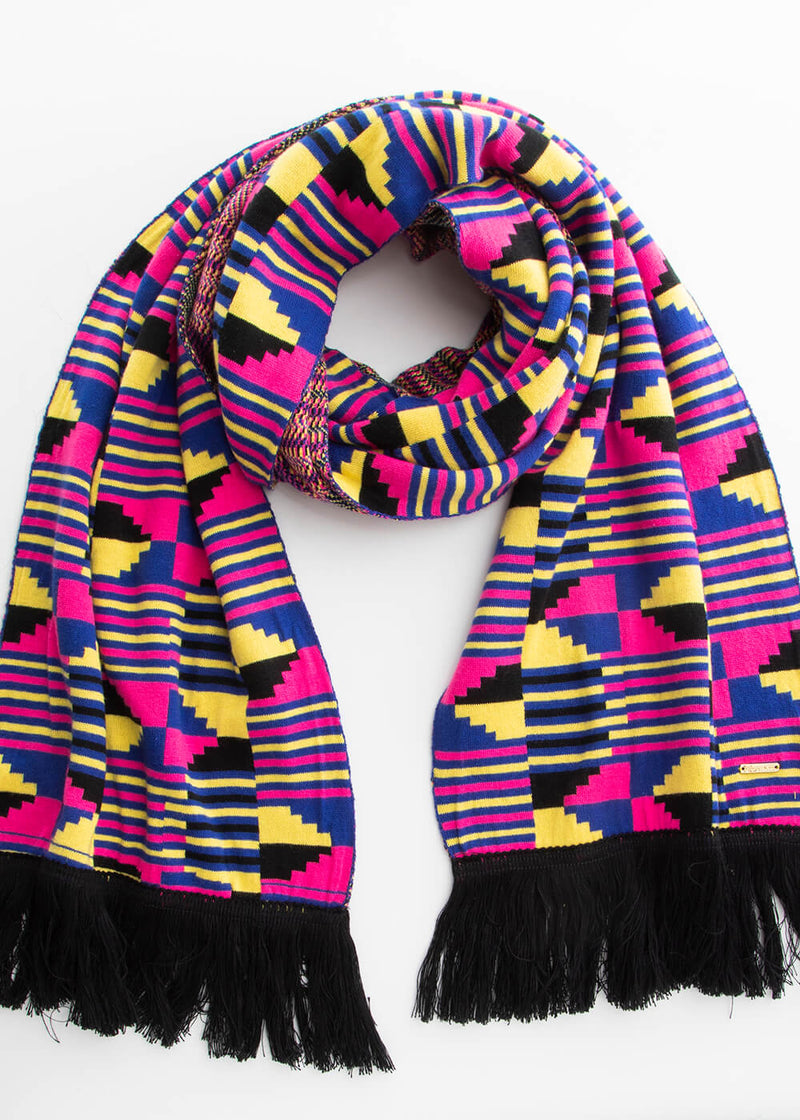 Seda African Print Knit Scarf (Pink Yellow Kente)-Clearance