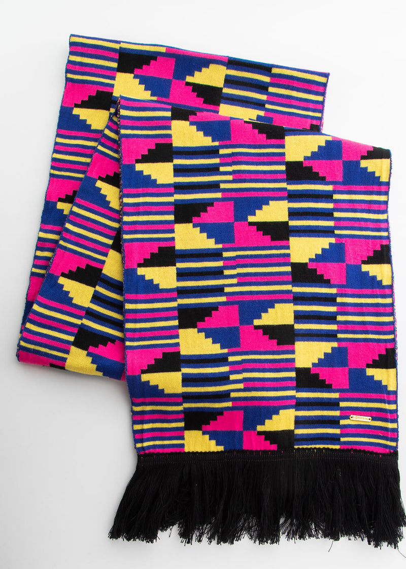 Seda African Print Knit Scarf (Pink Yellow Kente)-Clearance