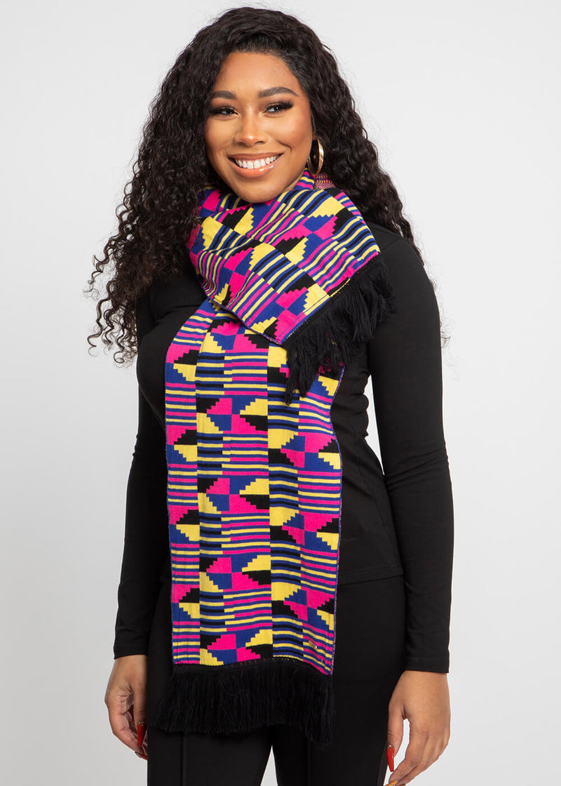 Seda African Print Knit Scarf (Pink Yellow Kente)-Clearance