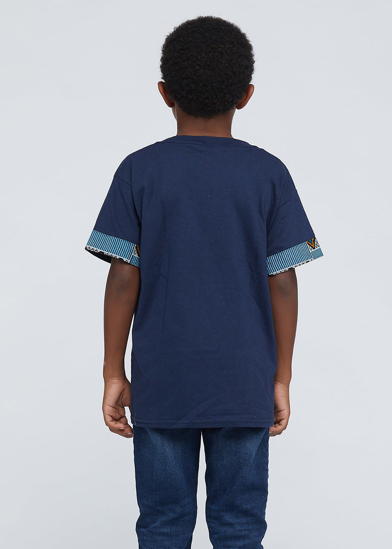 Seun Boy's African Print T-Shirt (Blue/Tan/Navy)