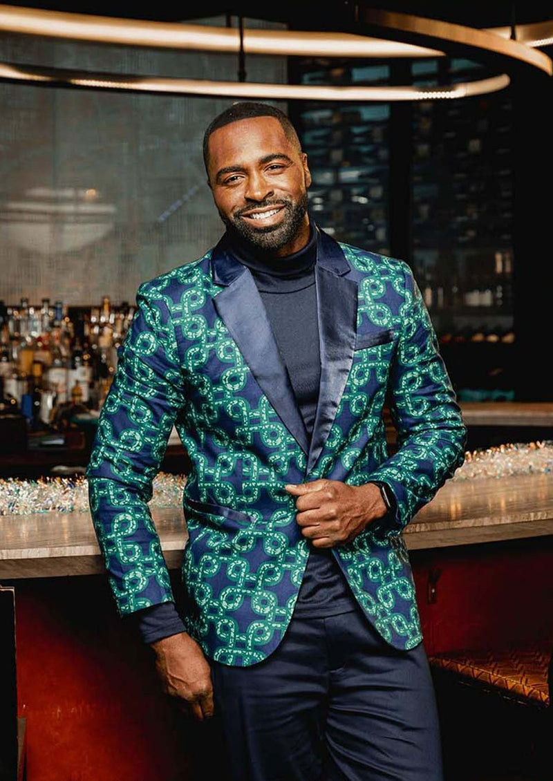 Enofe Men's African Print Blazer (Green Adinkra) - Clearance