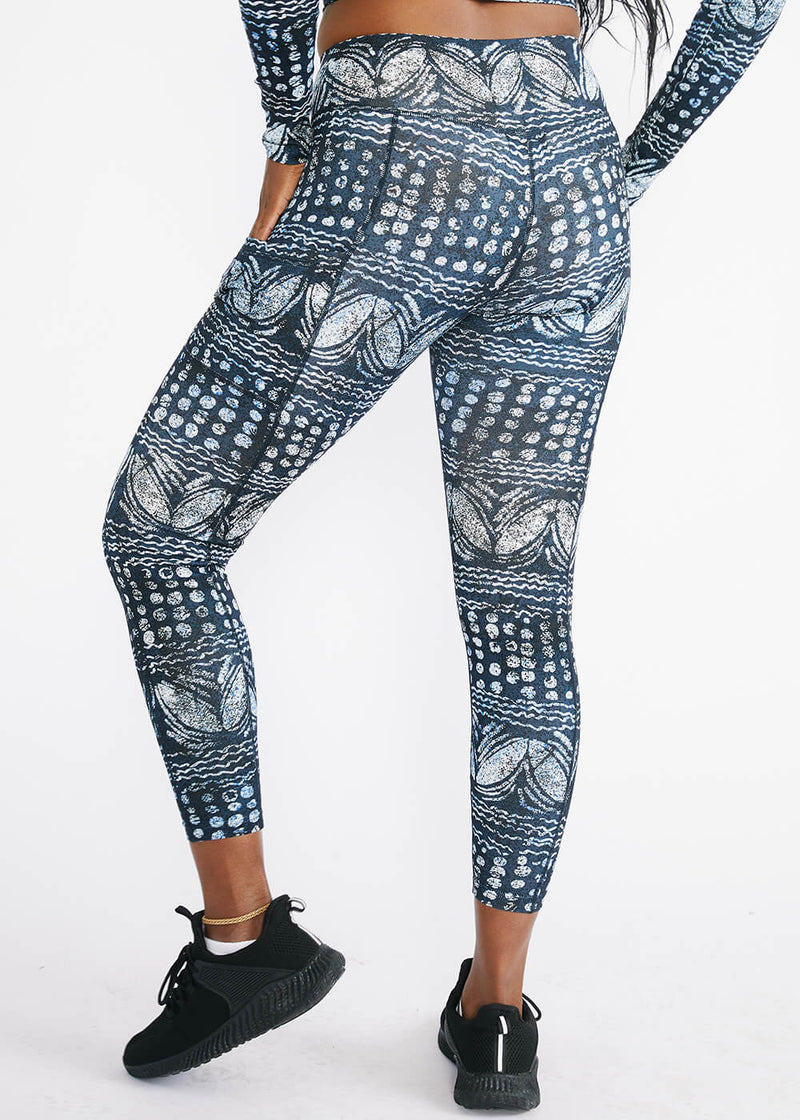 Sise Women's African Print Leggings (Navy Gray Adire) - Clearance