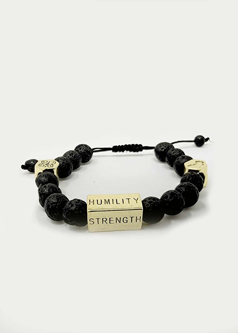 Irele Beaded Humility and Strength Adinkra Symbol Bracelet (Black)