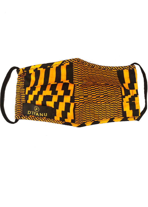 Uzo African Print 2 Layer Reusable Face Mask (Orange Navy Diamond)-Clearance