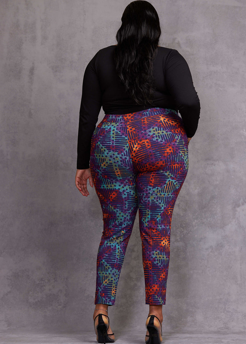 Talia Women's African Print Stretch Pants (Jade Amber Adire)