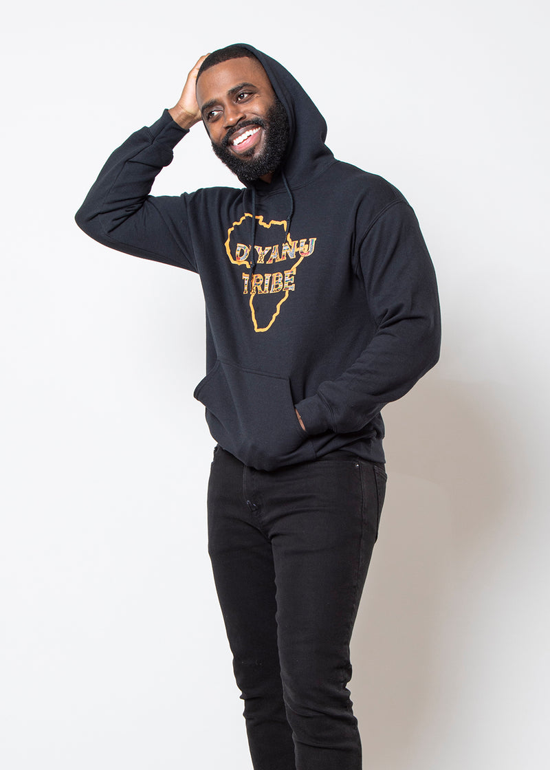 Awujo D'IYANU TRIBE Unisex Hoodie (Black/Gold Green Kente) - Clearance