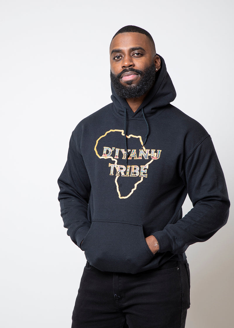 Awujo D'IYANU TRIBE Unisex Hoodie (Black/Gold Green Kente) - Clearance