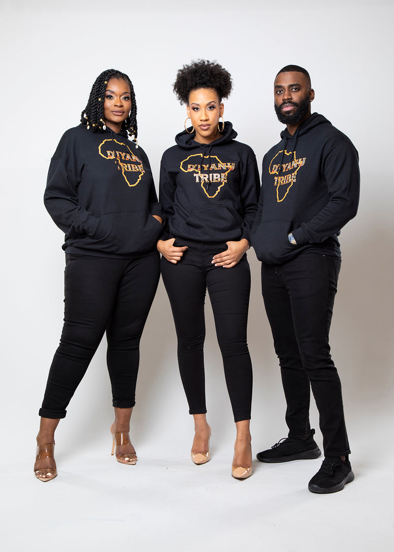 Awujo D'IYANU TRIBE Unisex Hoodie (Black/Gold Green Kente) - Clearance