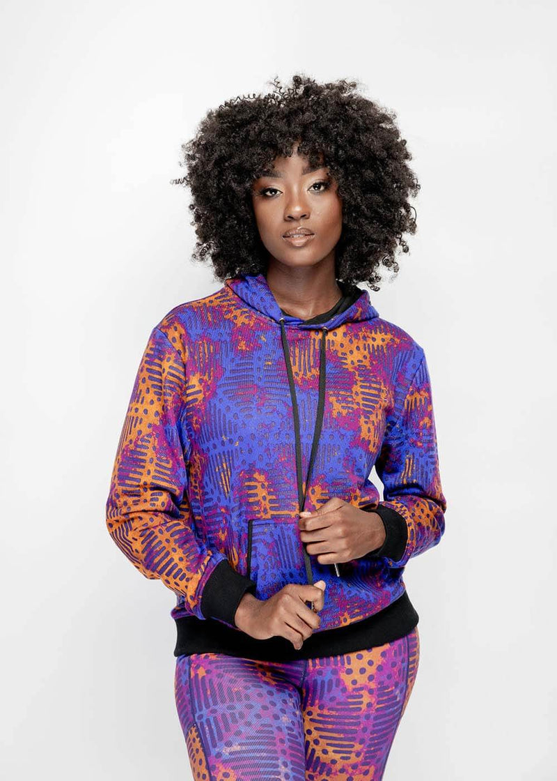 Badu Unisex African Print Hoodie (Violet Adire)