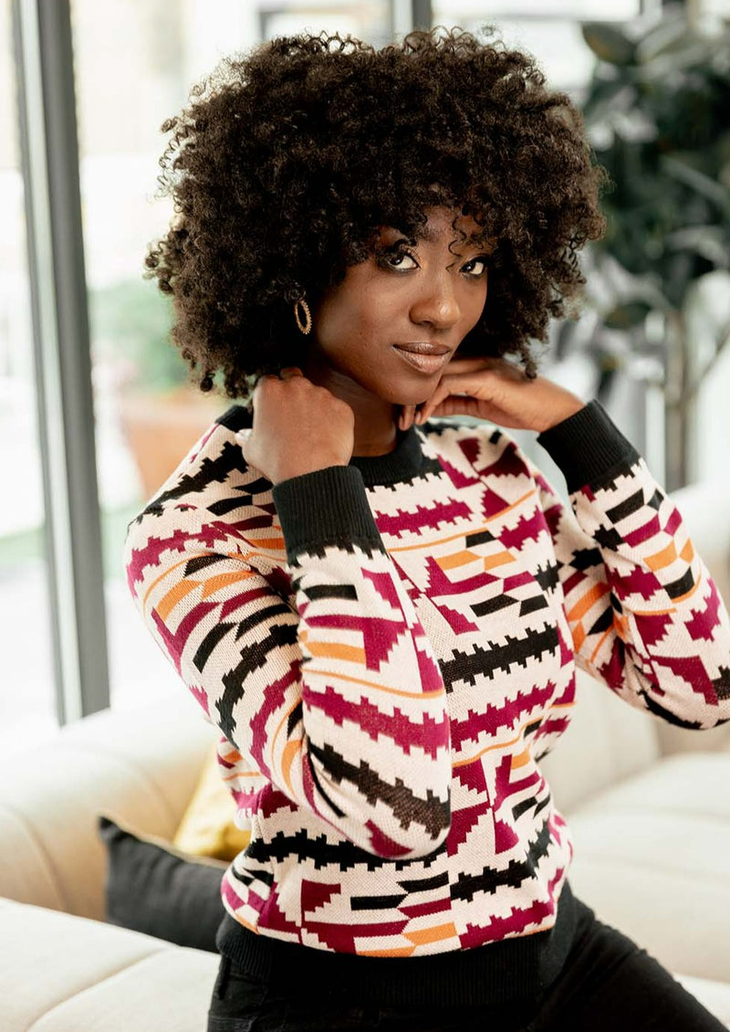 Abani Women's African Print Sweater (Peach Kente) - Clearance