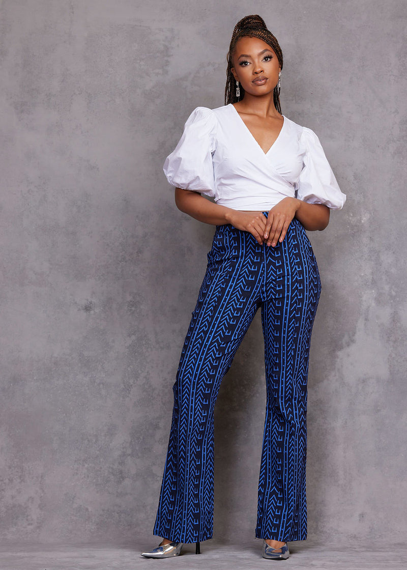 Abebe African Print Stretch Wide Leg Pants Blue Navy Mudcloth – D'IYANU