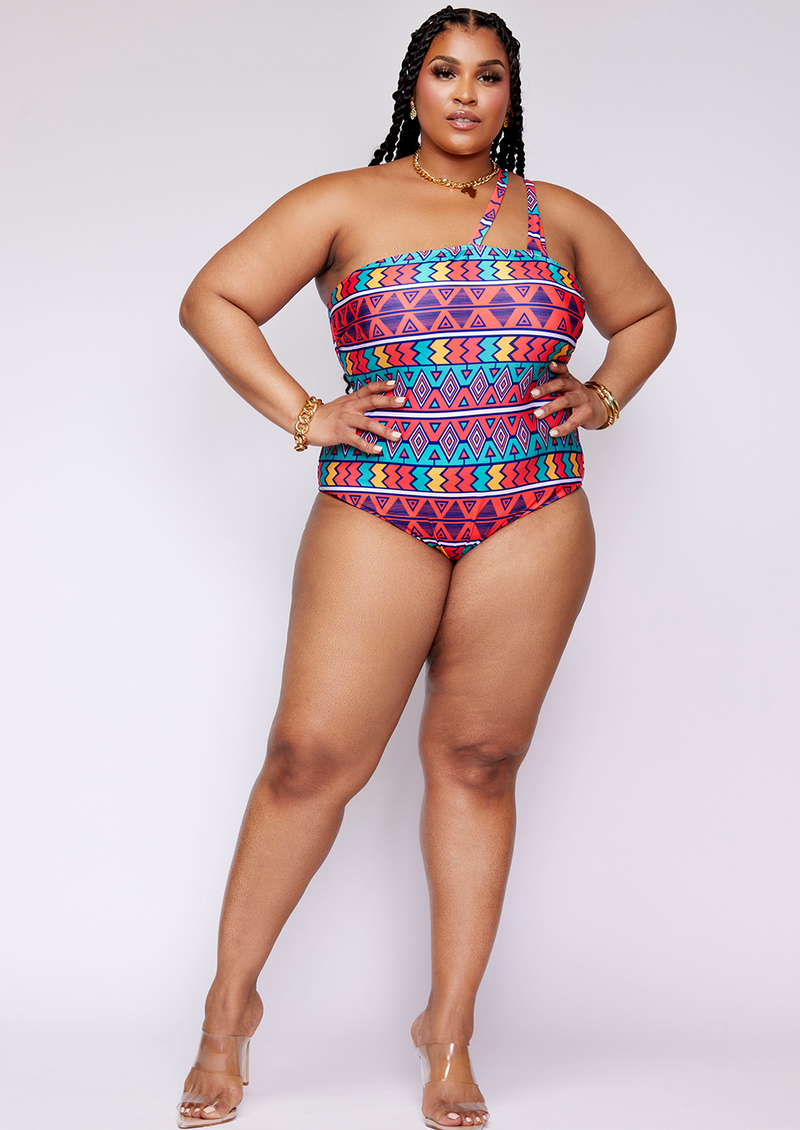 Adowa Women's African Print Swimsuit (Rainbow Tribal) - Clearance