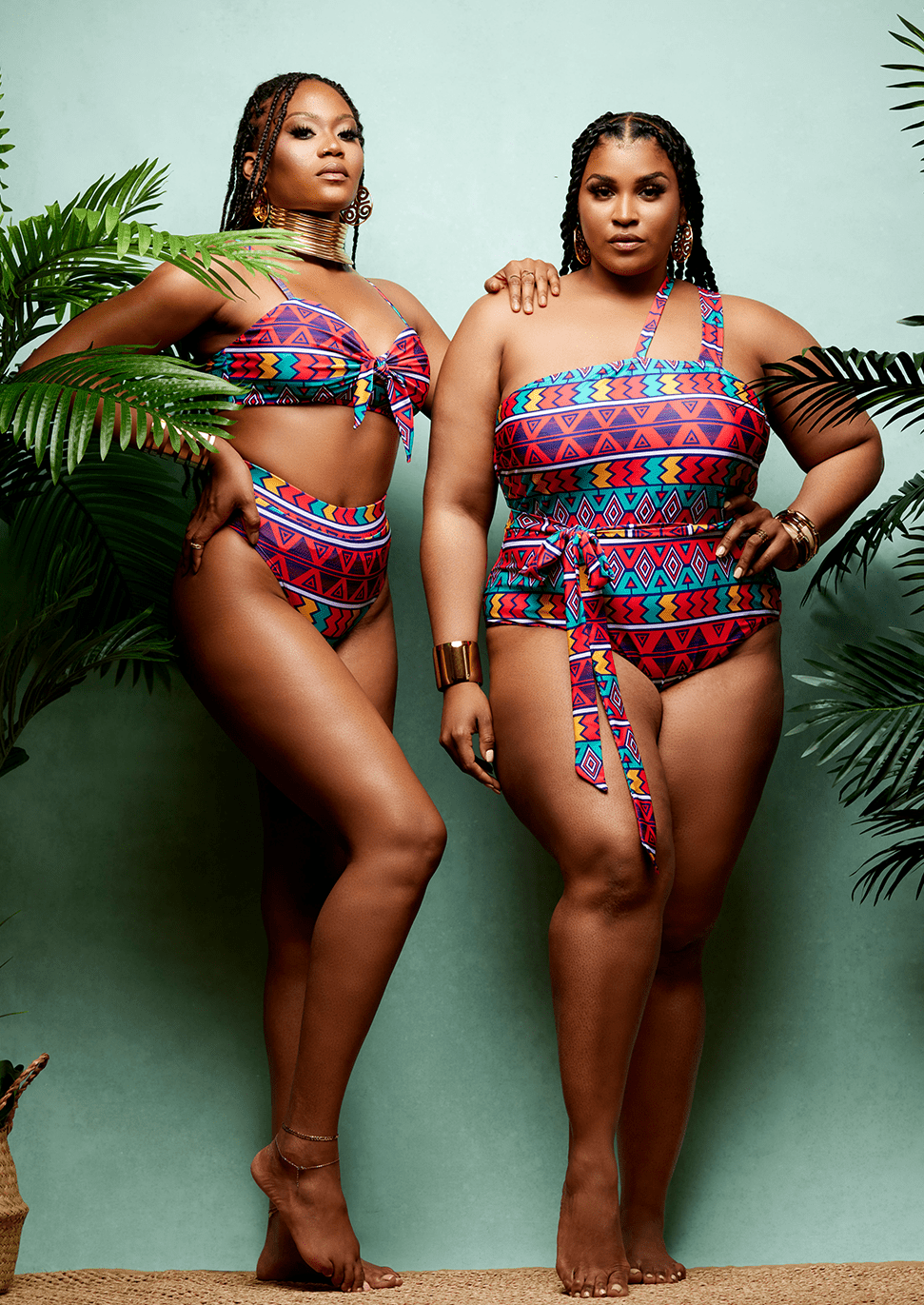 Adowa Women s African Print Swimsuit Rainbow Tribal Clearance