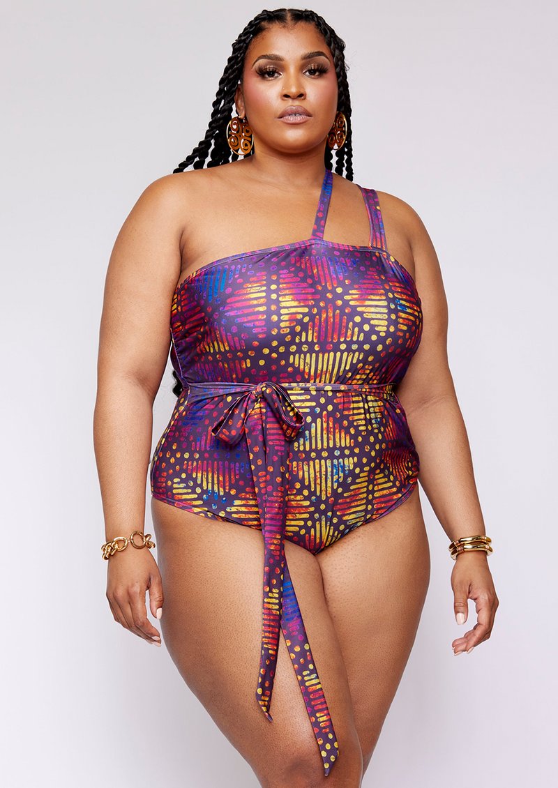 Adowa Women's African Print Swimsuit (Sunset Adire) - Clearance