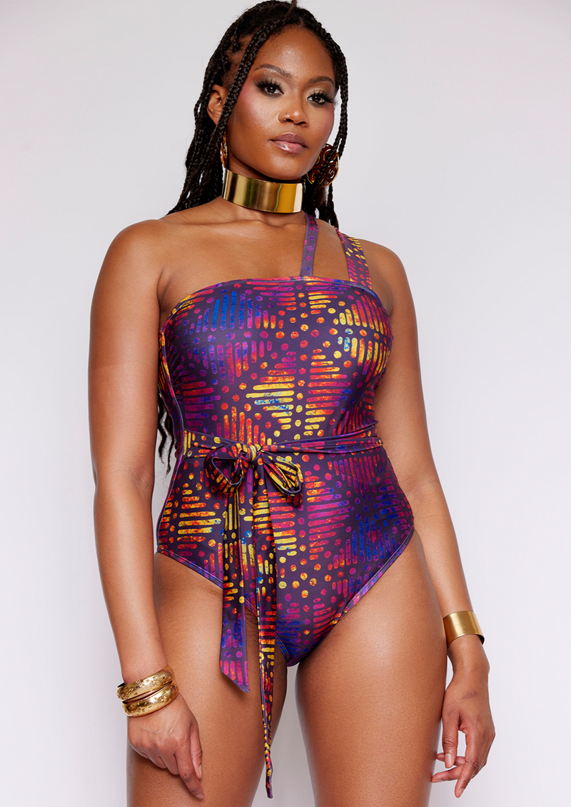 Adowa Women s African Print Swimsuit Sunset Adire Clearance