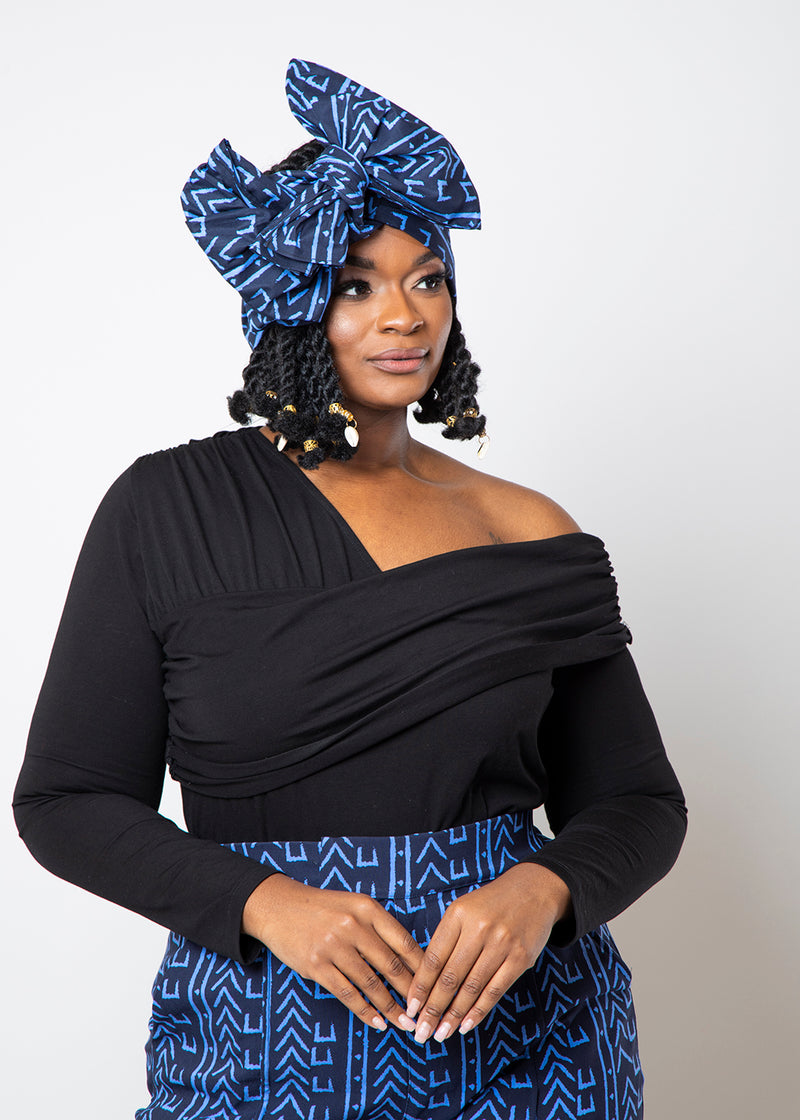 African Print Head Wrap/Scarf (Blue Navy Mudcloth)