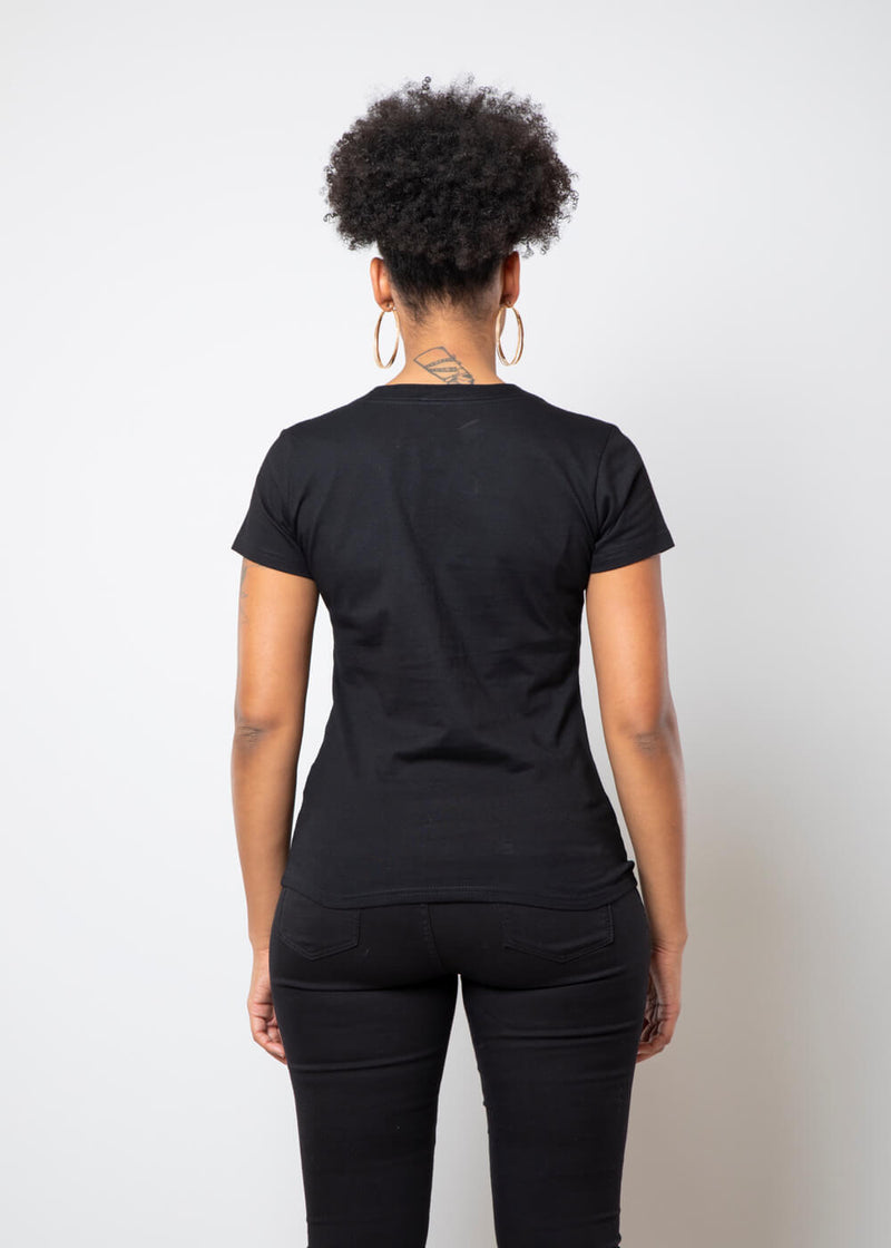 Alikah Women's African Print Color-Blocked Applique T-shirt (Black/Black Red Kente) - Clearance