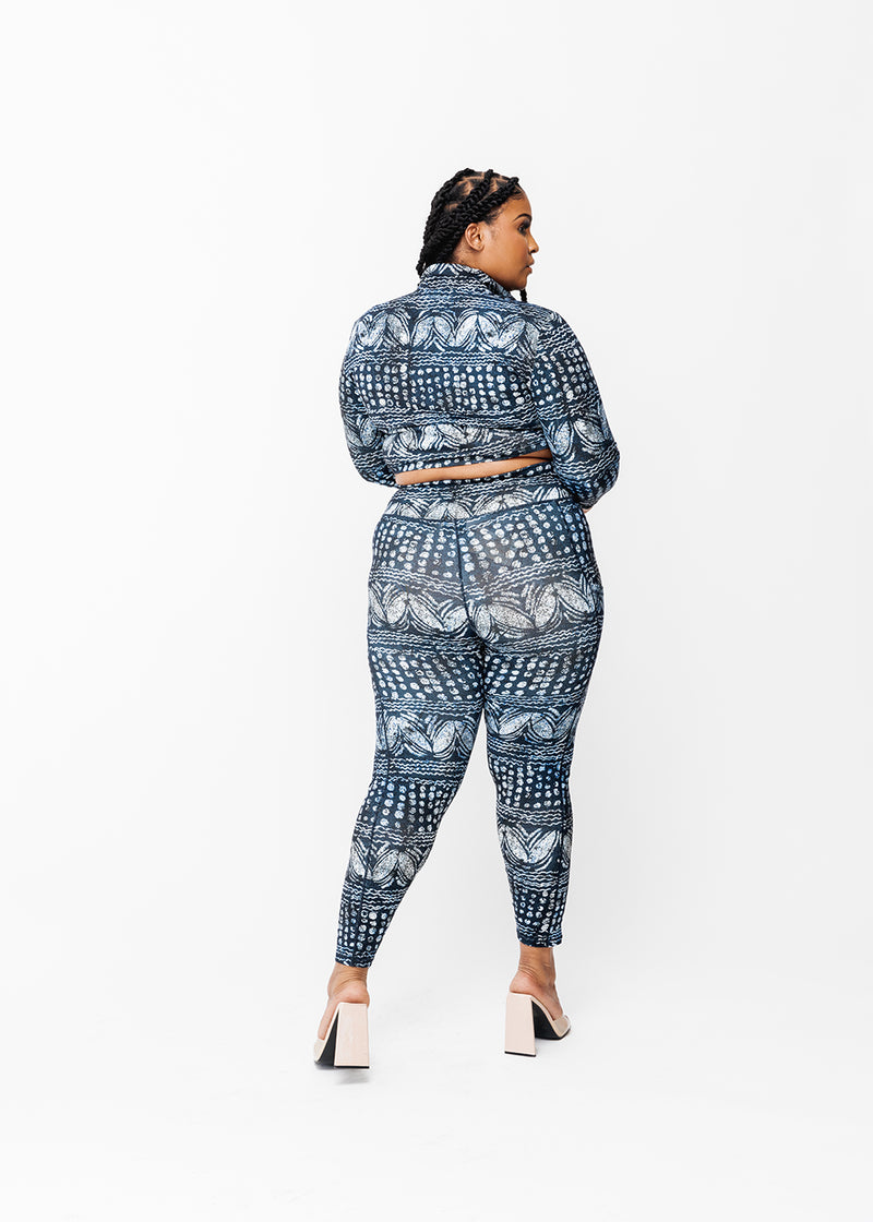 Sise Women's African Print Leggings (Navy Gray Adire)