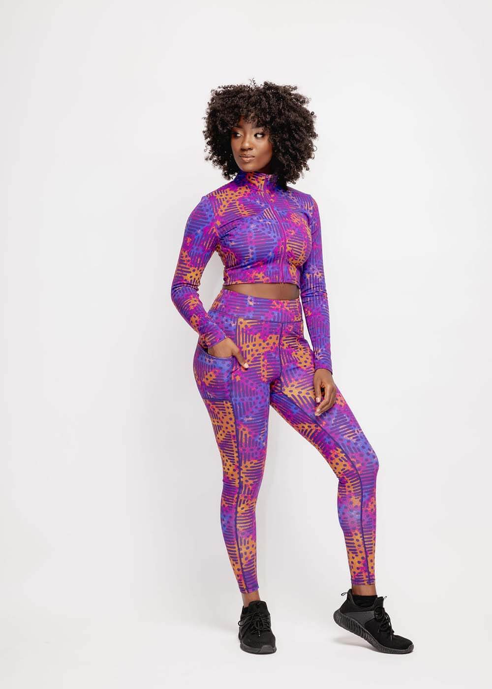 Anaya Women's African Print Zip-Up Crop Top (Violet Adire)