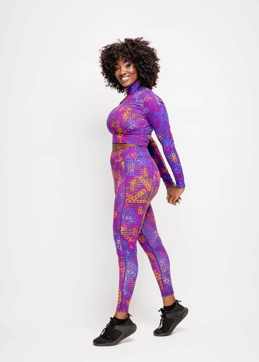 Anaya Women's African Print Zip-Up Crop Top (Violet Adire)