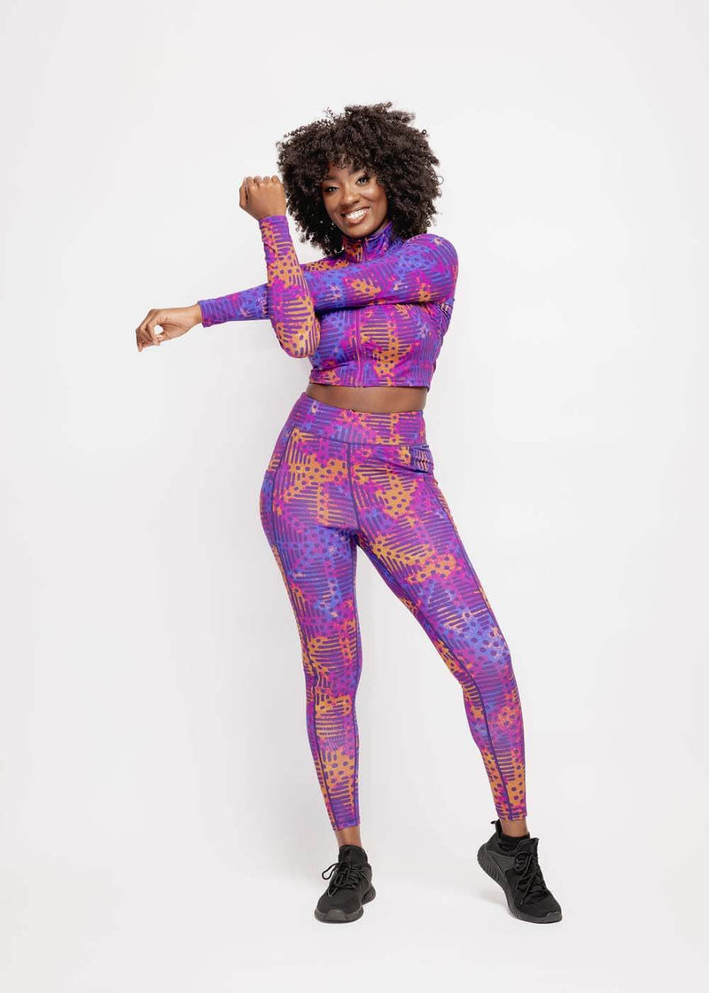 Anaya Women's African Print Zip-Up Crop Top (Violet Adire)