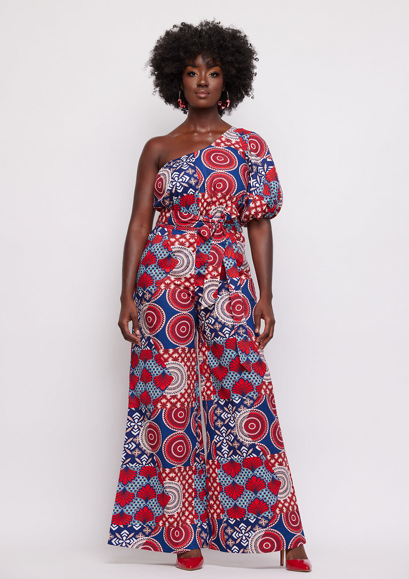 Atunbi Women's African Print Jumpsuit (Maroon Circle Multipattern) -Clearance