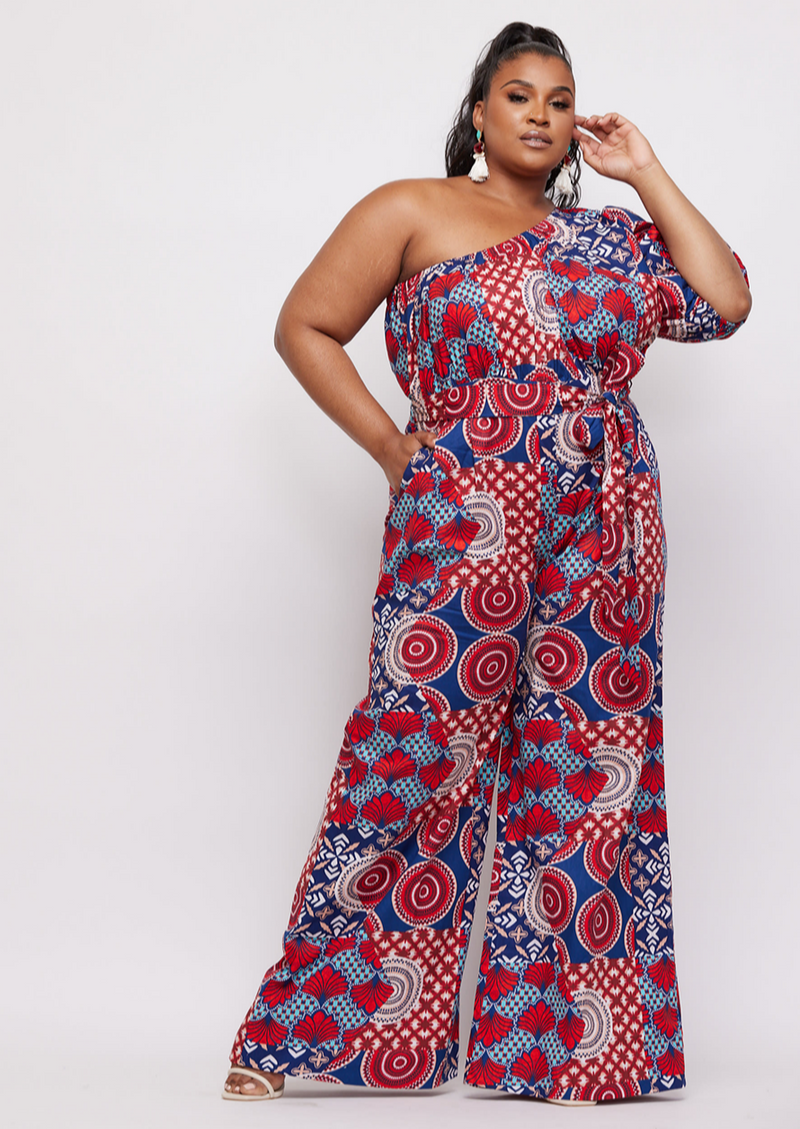 Atunbi Women's African Print Jumpsuit (Maroon Circle Multipattern) -Clearance