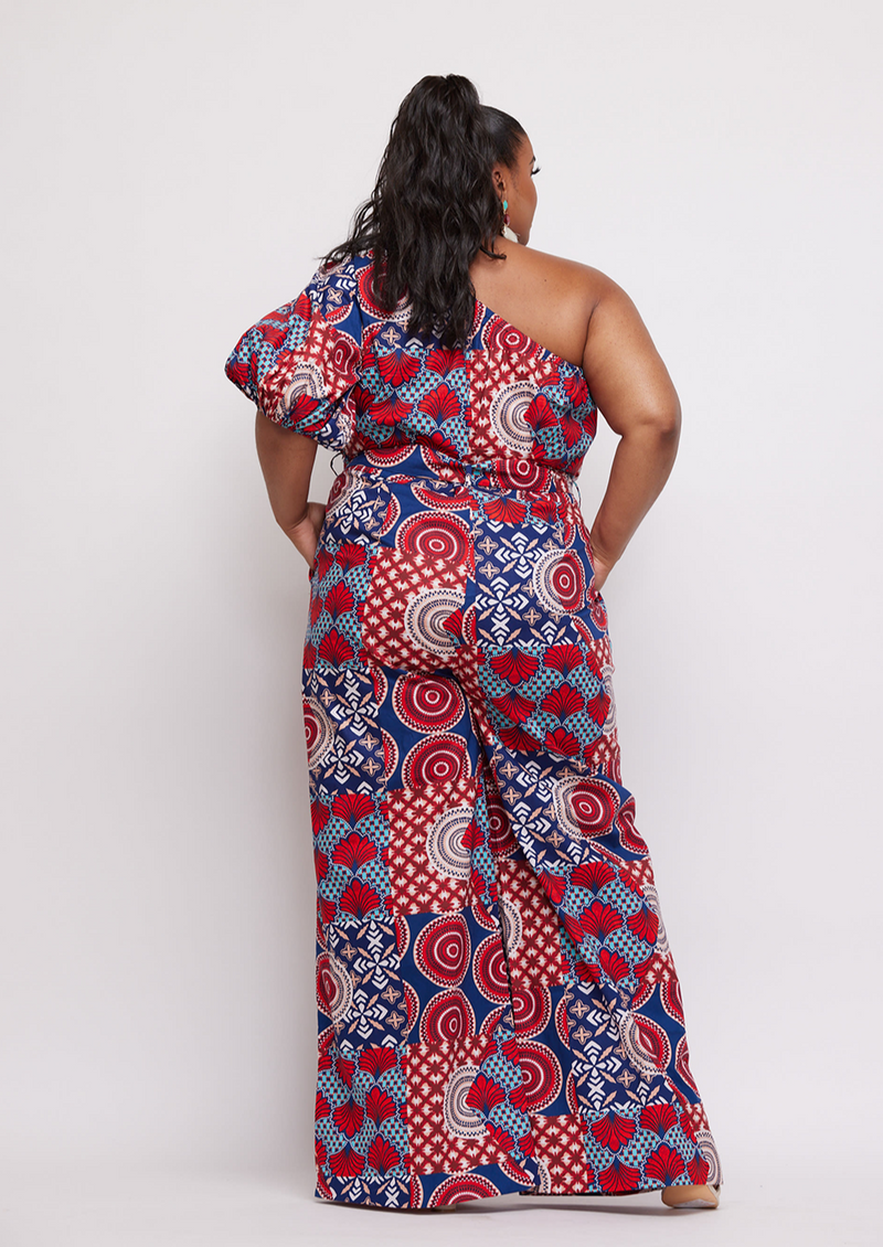 Atunbi Women's African Print Jumpsuit (Maroon Circle Multipattern) -Clearance