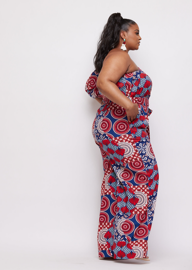 Atunbi Women's African Print Jumpsuit (Maroon Circle Multipattern) -Clearance