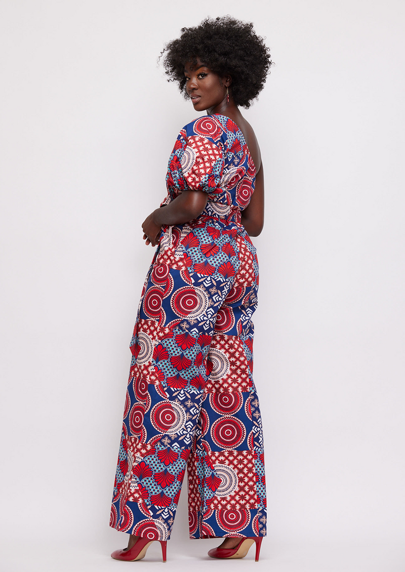 Atunbi Women's African Print Jumpsuit (Maroon Circle Multipattern) -Clearance