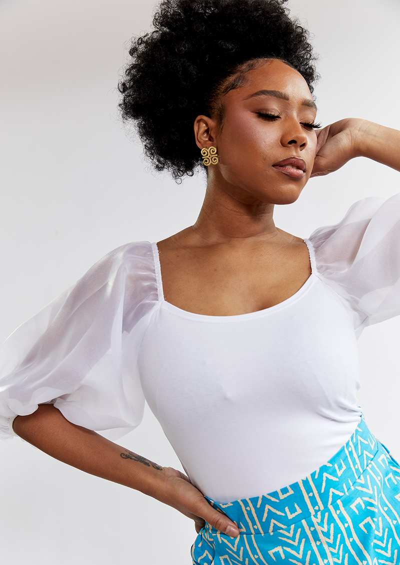 Dide Women's Organza Sleeve Top (White)