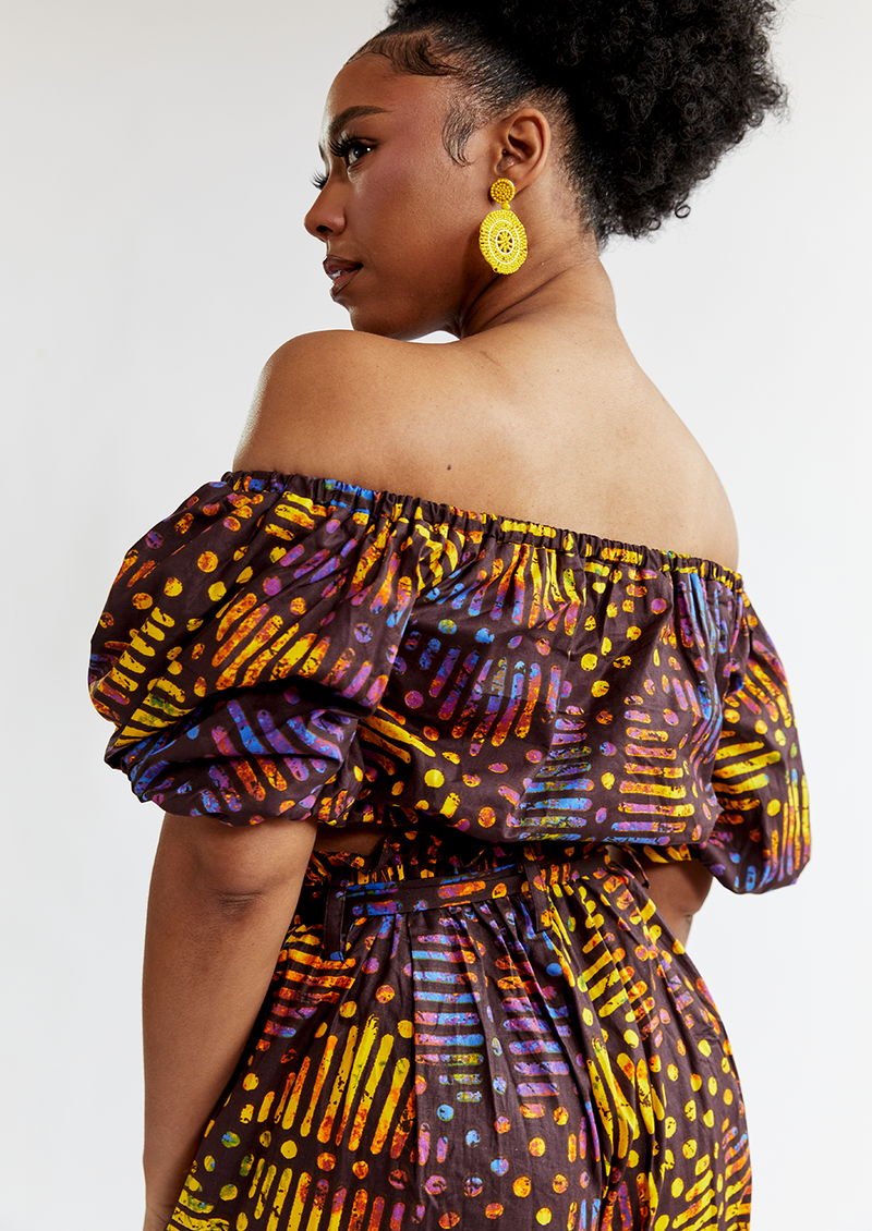 Farasha Women's African Print Tie Crop Top (Sunset Adire) - Clearance