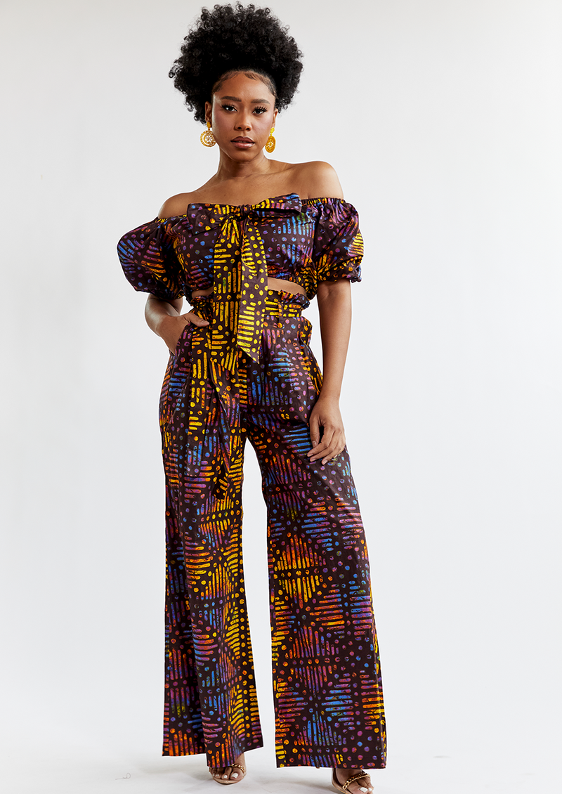 Farasha Women's African Print Tie Crop Top (Sunset Adire) - Clearance –  D'IYANU