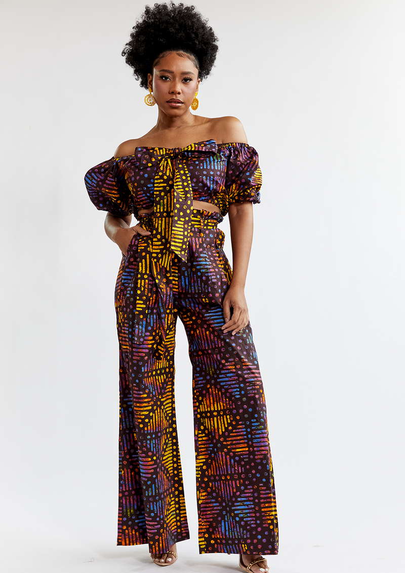 Farasha Women's African Print Tie Crop Top (Sunset Adire) - Clearance