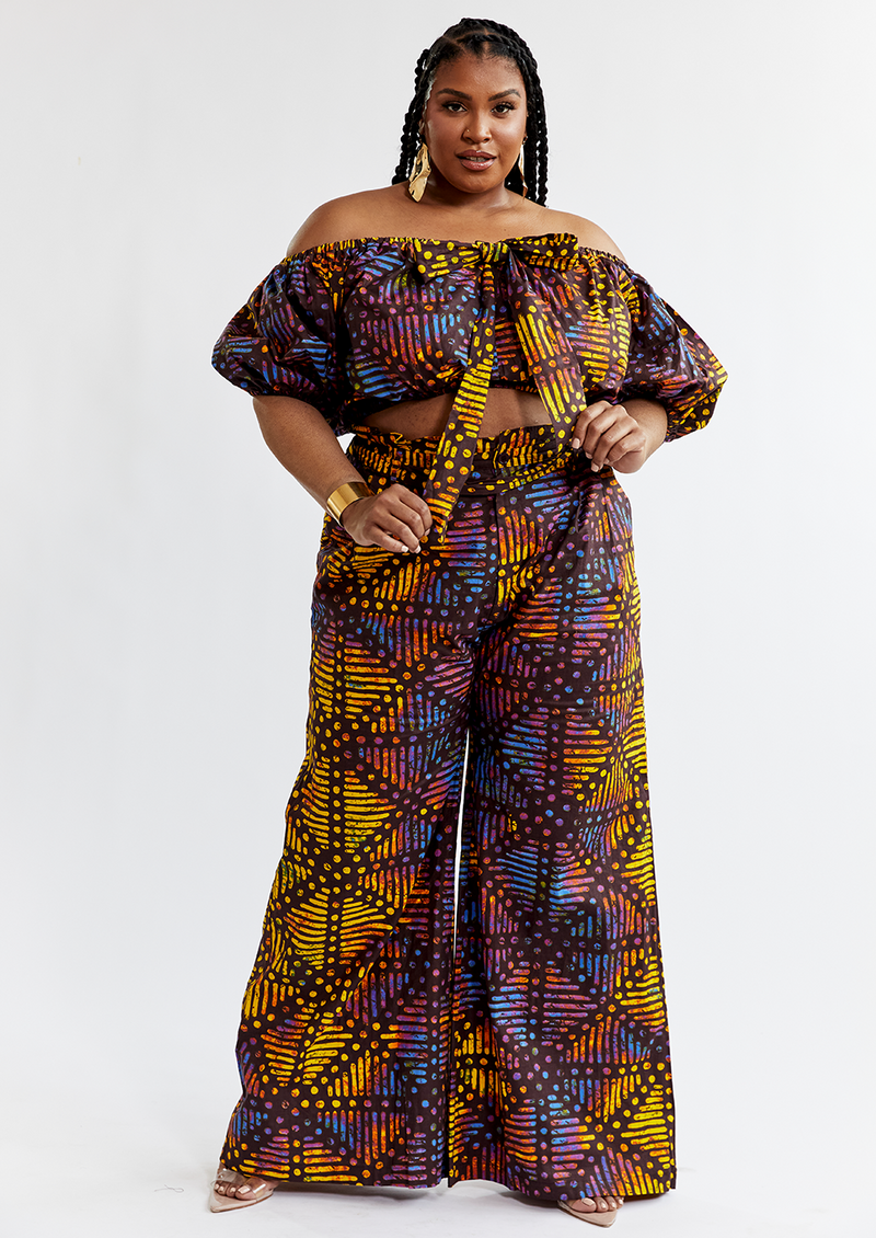 Farasha Women's African Print Tie Crop Top (Sunset Adire) - Clearance