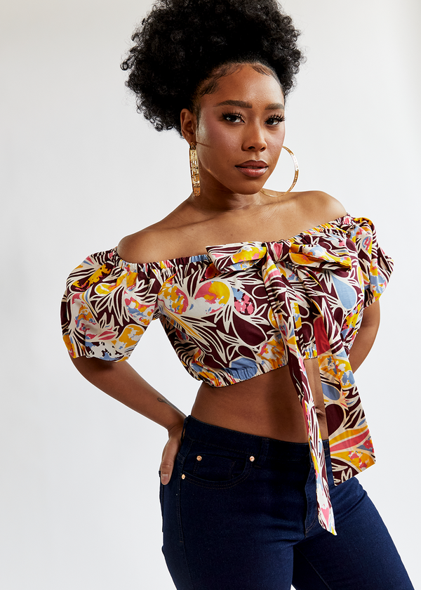 Farasha Women's African Print Tie Crop Top (Tropical Paisley) - Clearance
